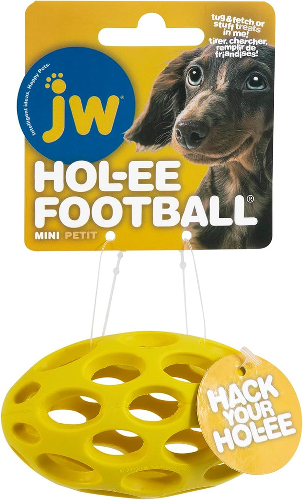 JW Hol-ee Football Mini Tug & Fetch Or Chew Puzzle Toy For Dogs Assorted Colors