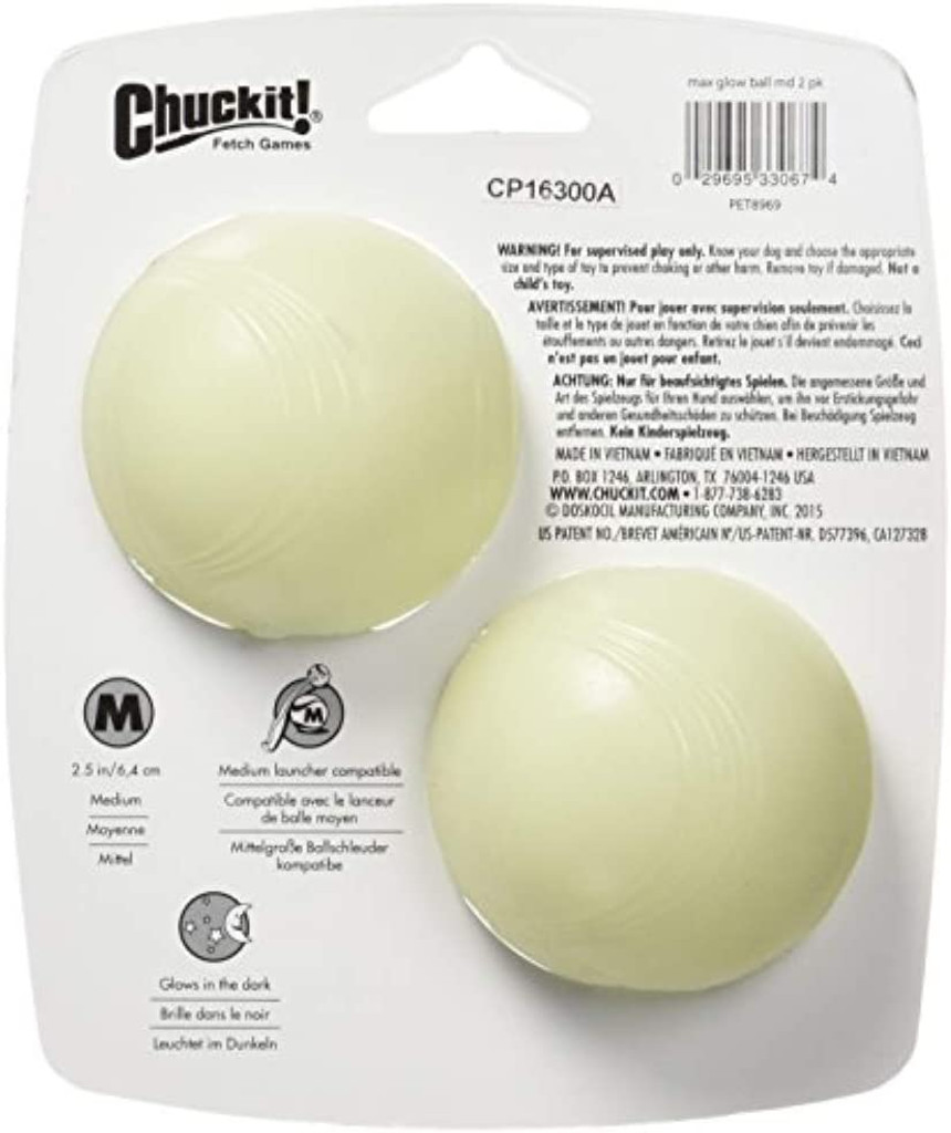 Chuckit Max Glow In The Dark Fetch Ball For Dogs 2.5-Inch Medium 2-Count