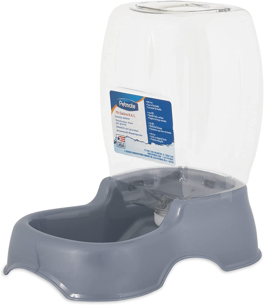 Petmate Pet Café Gray Gravity Waterer .75 Gallons For Cats Dogs Easy To Clean