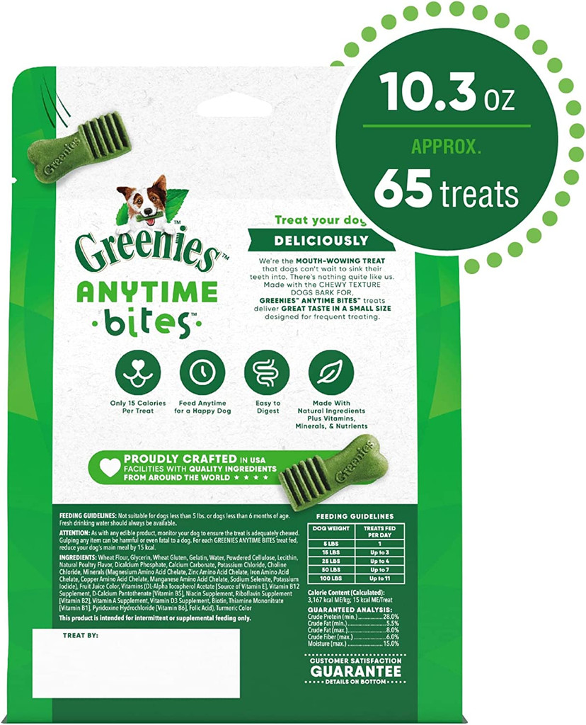 Greenies Anytime Bites Bite-Size Treats For Dogs Original Flavor 65-Chewy Treats