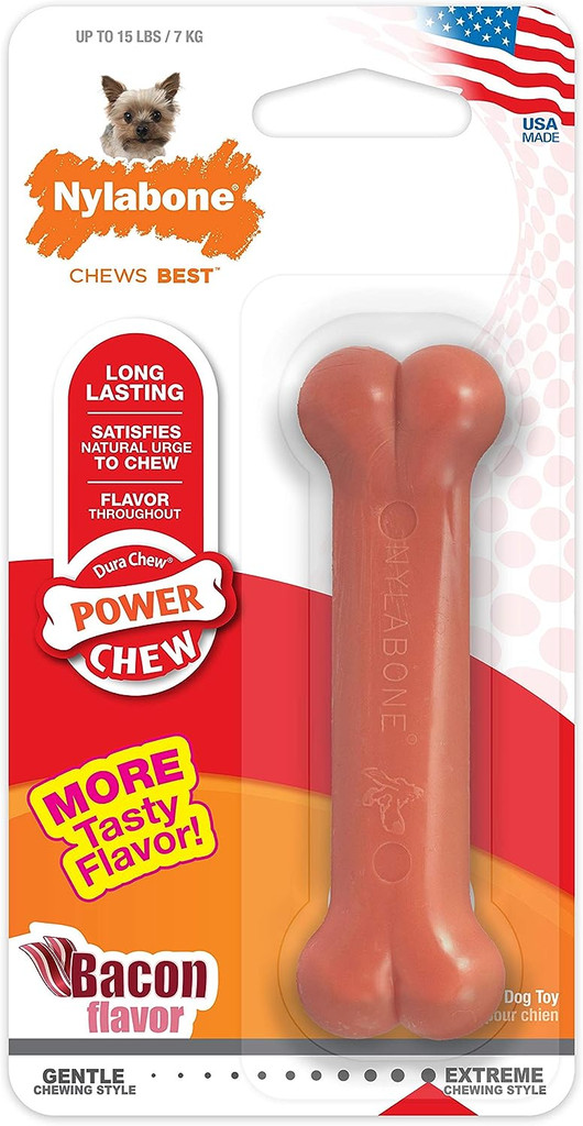 Nylabone Power Chew Toy Bacon Flavored For X-Small Dogs Up to 15-Pounds