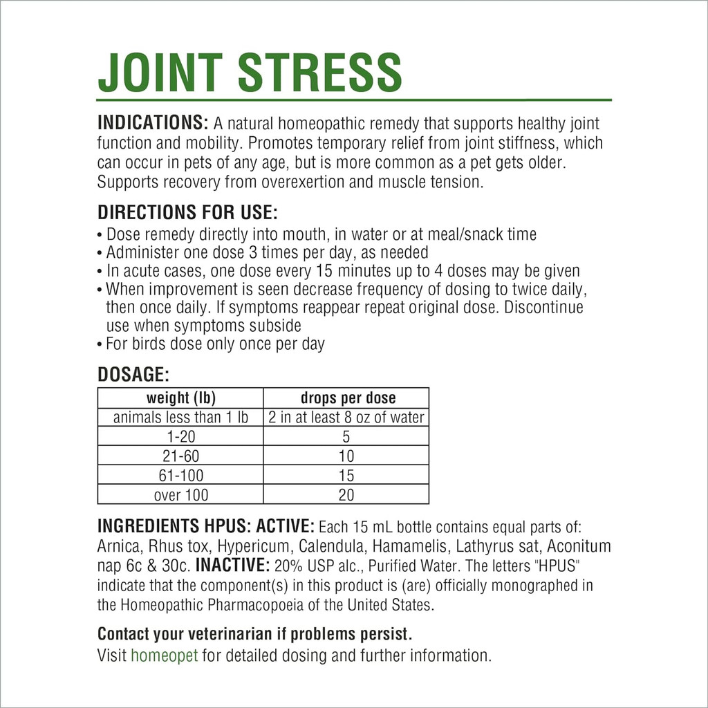 HomeoPet Joint Stress Natural Joint Support for All Pets 15-mL