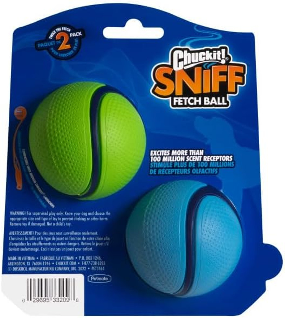 ChuckIt Sniff Fetch Balls Bacon and Peanut Butter Scented For Medium Dogs 2-Pack