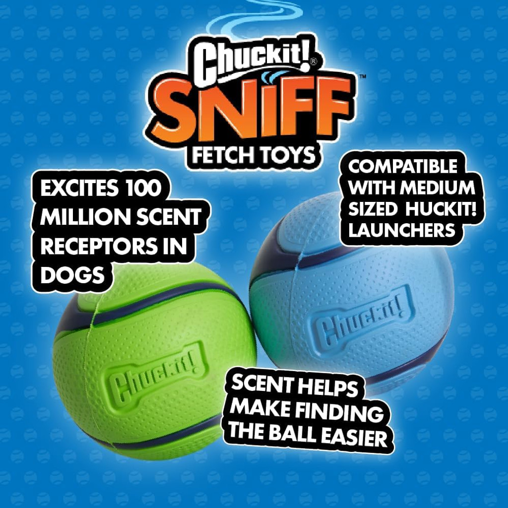 ChuckIt Sniff Fetch Balls Bacon and Peanut Butter Scented For Medium Dogs 2-Pack