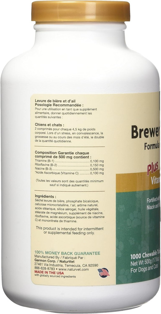 NaturVet Brewers Dried Yeast formula Plus Vitamins 1,000 Chewable Tablets