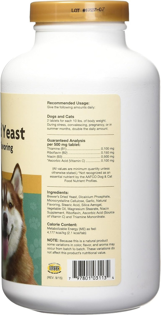 NaturVet Brewers Dried Yeast formula Plus Vitamins 1,000 Chewable Tablets