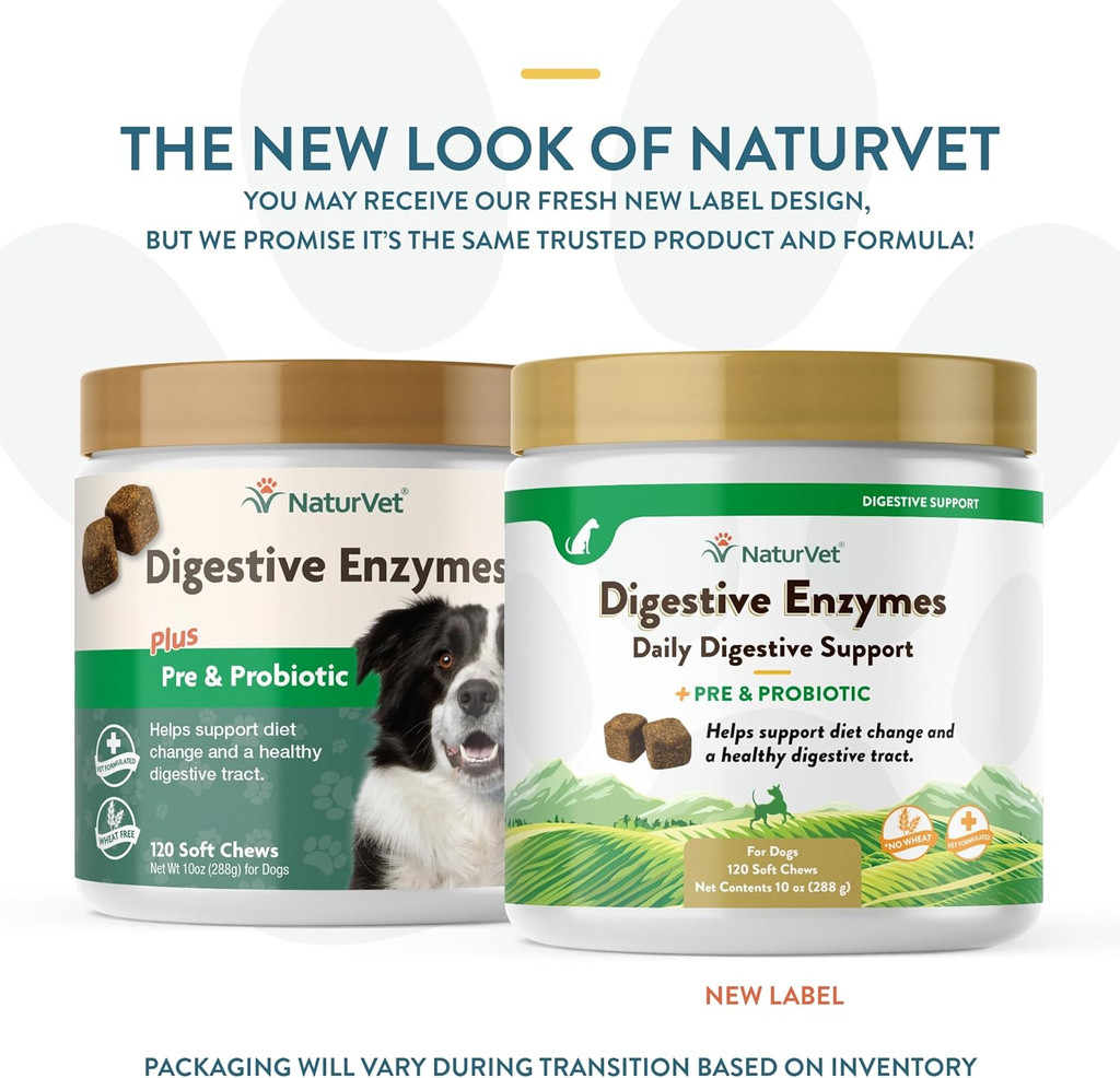 NaturVet Digestive Enzymes Plus Pre & Probiotics for Dogs 120 Soft Chews