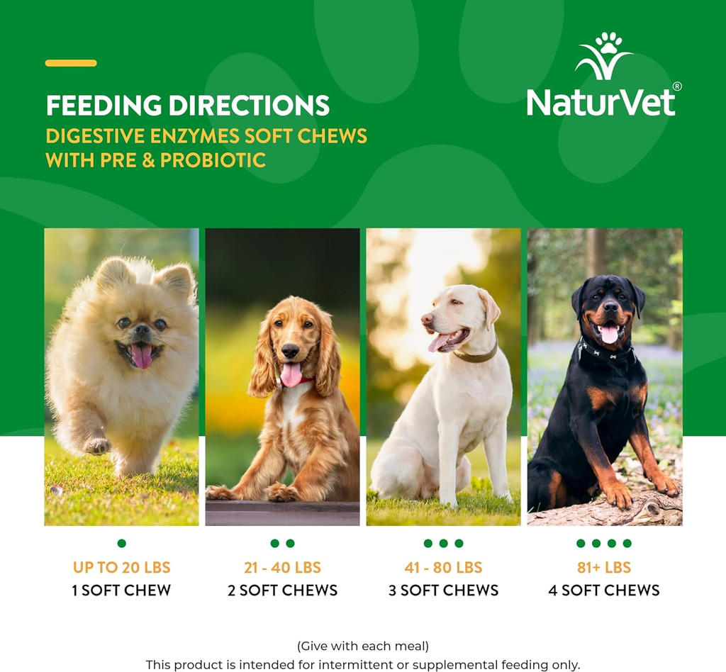 NaturVet Digestive Enzymes Plus Pre & Probiotics for Dogs 70 Soft Chews