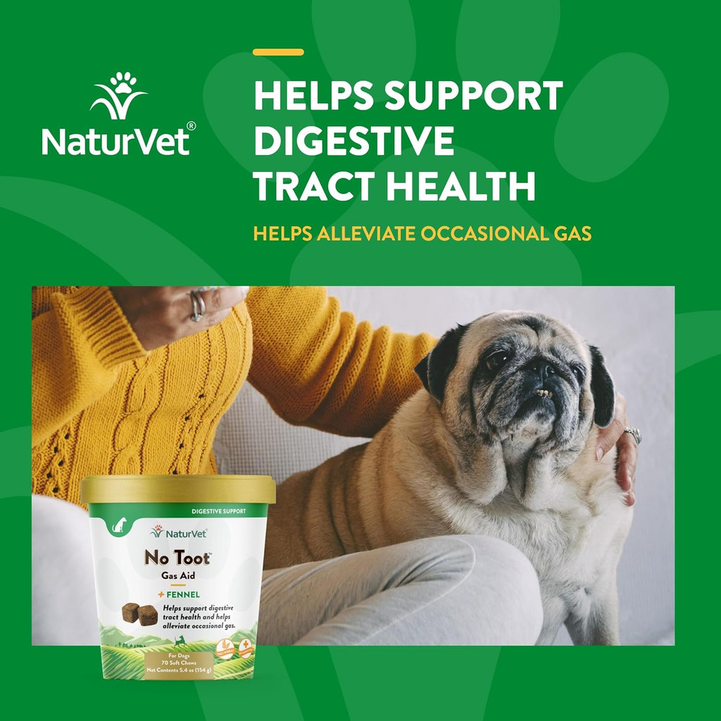 NaturVet No Toot Gas Aid Supports Digestive Tract Health for Dogs 70 Soft Chews