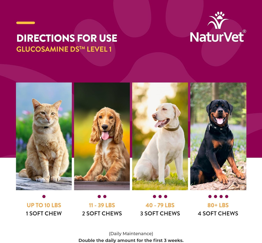 NaturVet Maintenance Joint Care Glucosamine DS Level 1 for Dogs 120 Soft Chews