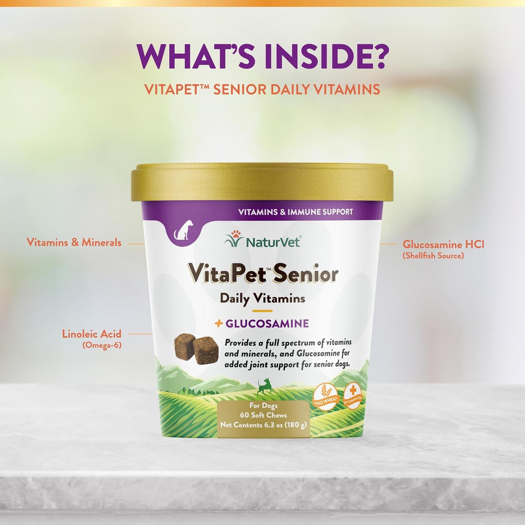 NaturVet VitaPet Senior Daily Vitamins Plus Glucosamine for Dogs 60 Soft Chews