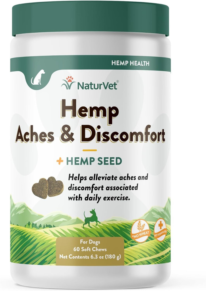 NaturVet Hemp Aches & Discomfort Plus Hemp Seeds for Dogs 60 Soft Chews