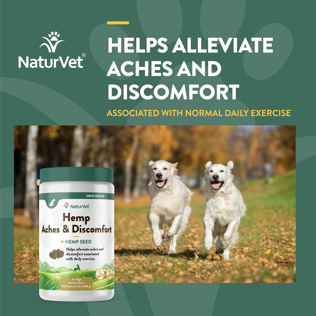 NaturVet Hemp Aches & Discomfort Plus Hemp Seeds for Dogs 60 Soft Chews