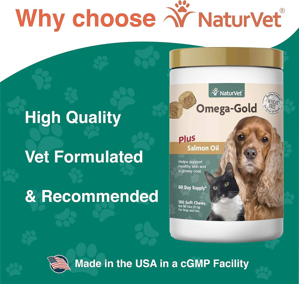 NaturVet Omega-Gold Essential Fatty Acids for Dogs and Cats 180 Soft Chews