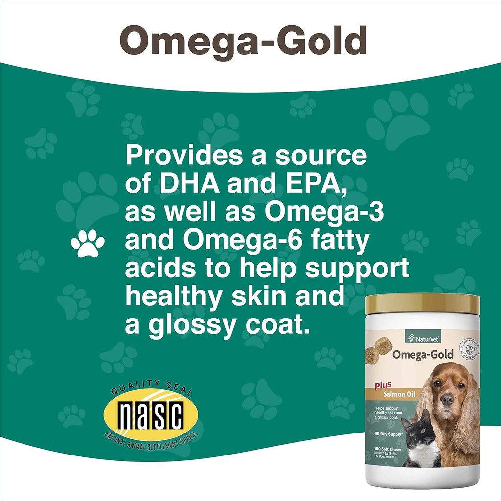 NaturVet Omega-Gold Essential Fatty Acids for Dogs and Cats 180 Soft Chews