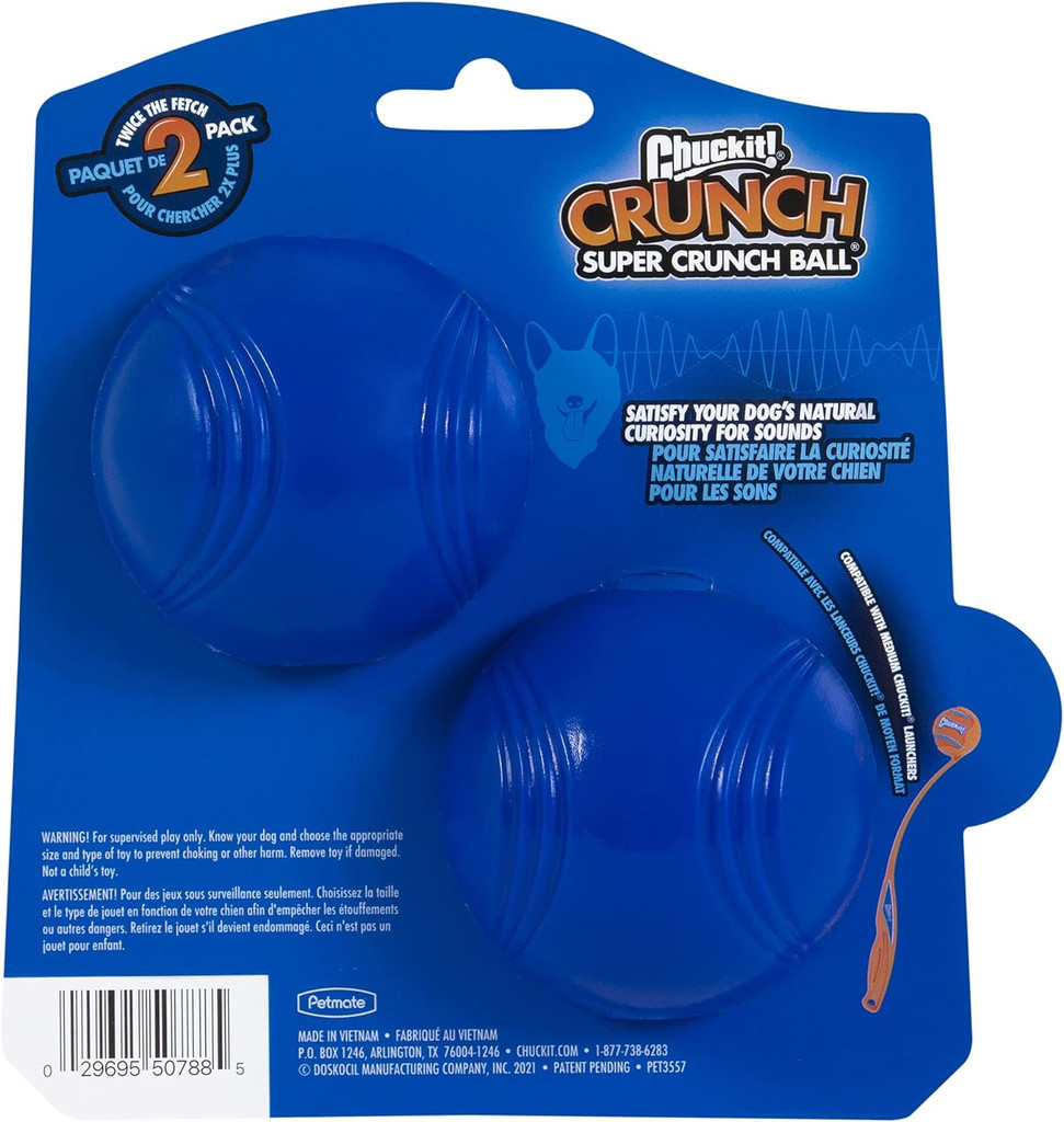 Chuckit Super Crunch Ball Crackles and Crunches Dog Toy For Medium Dogs 2-Pack