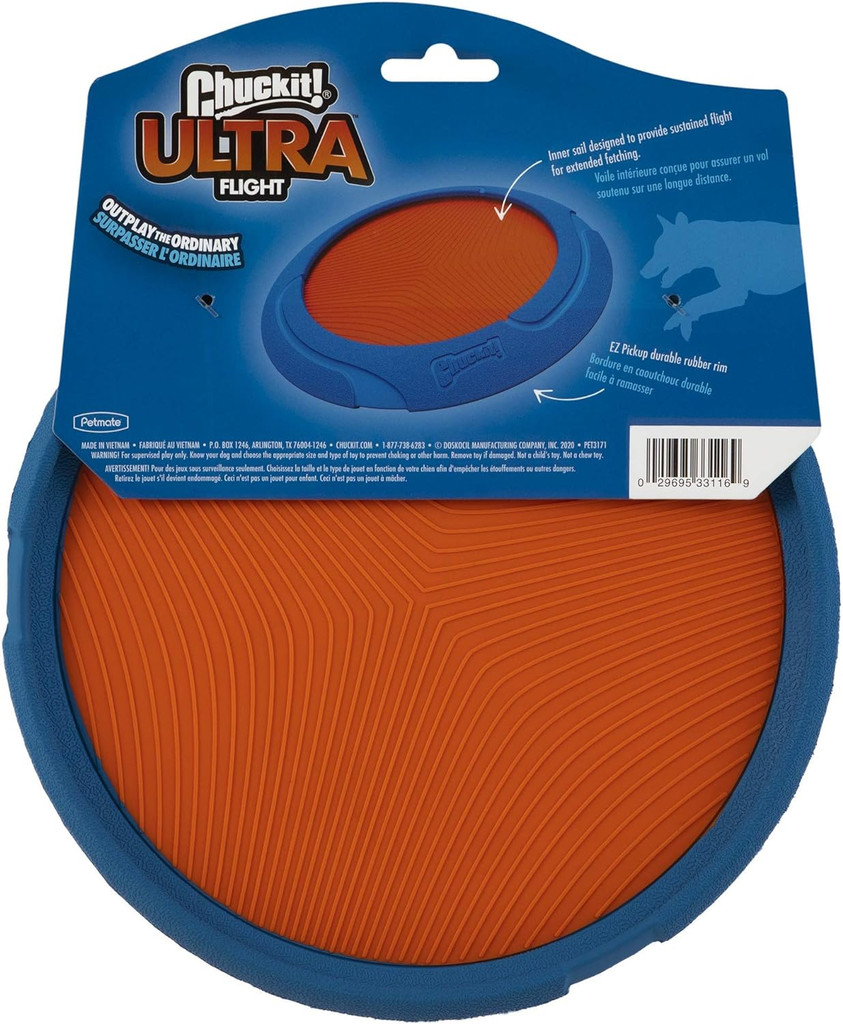 Chuckit Ultra Flight Disk Durable Rubber Rim Run and Fetch Toy For All Dogs
