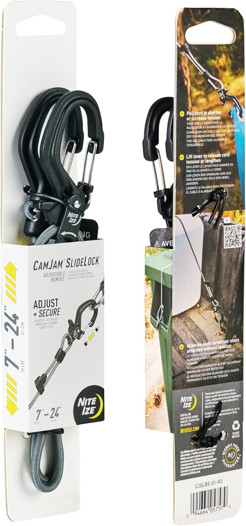 Nite Ize CamJam SlideLock Adjustable Bungee Heavy-Duty Cord 7-24 inches
