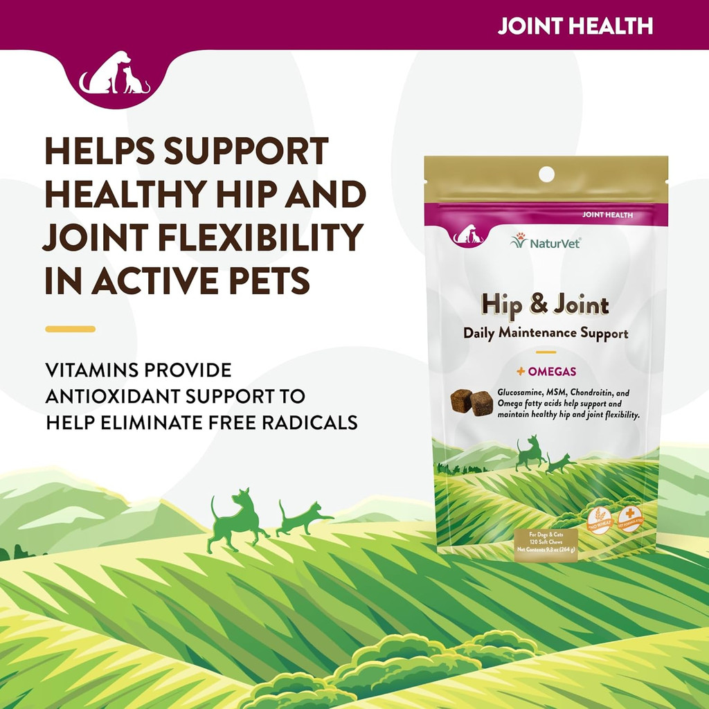 NaturVet Hip & Joint Daily Maintenance Support for Dogs and Cats 120 Soft Chews