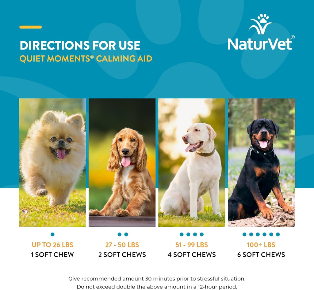 NaturVet Quiet Moments Calming Aid Dog Supplement Reduces Stress 240 Soft Chews