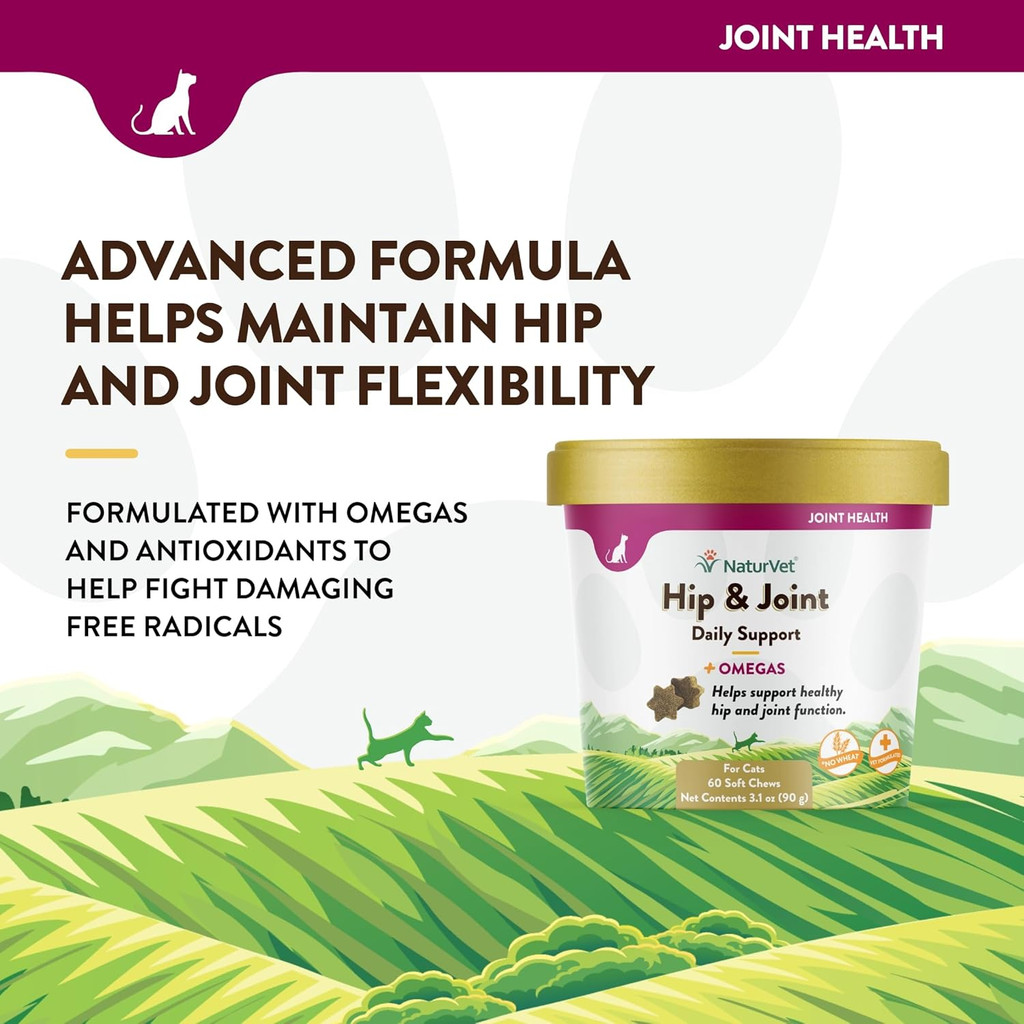 NaturVet Hip and Joint Daily Support Plus Omegas for Cats 60 Soft Chews
