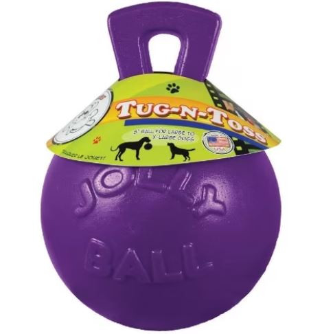 Jolly Pets Tug-N-Toss 10 inch Purple Rubber Ball with Handle Chew