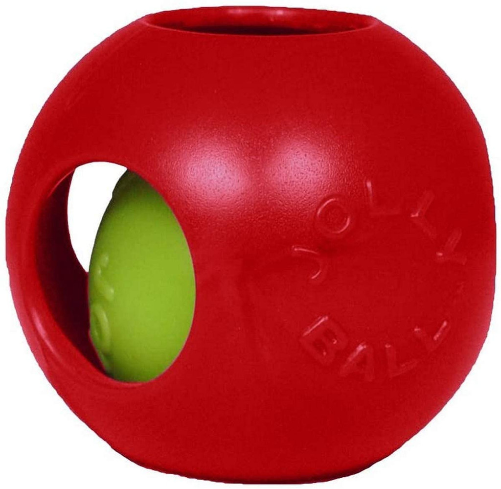 Jolly Pets Teaser Ball 8 inch Red  Hard Plastic plus Squeaker Toy for Dogs