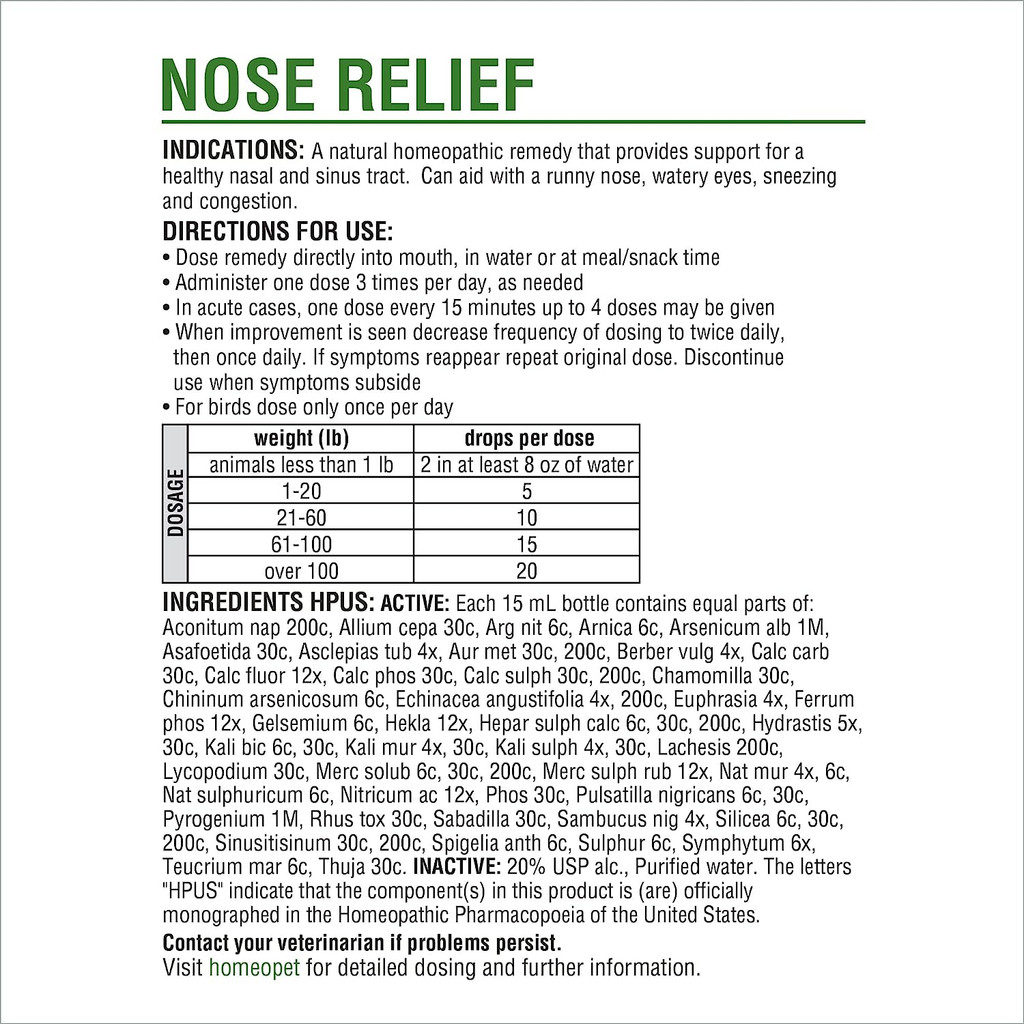 HomeoPet Nose Relief 15 ml  Homeopathic Remedy for Dogs Cats and Birds