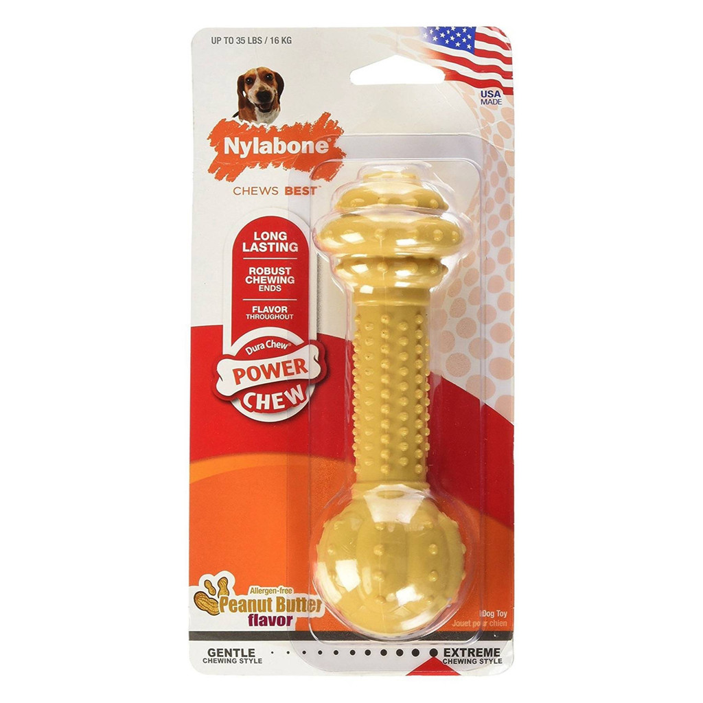 Nylabone DuraChew Barbell Peanut Butter Medium  Dental Nylon Toy for Dogs