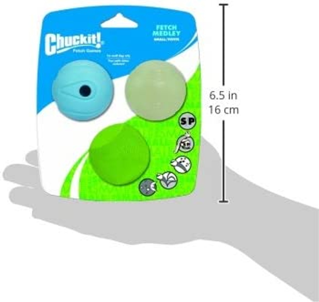 Chuckit FETCH BALL MEDLEY 2 inch Pack Small Dog Toy Whistler-Erratic-Fetch