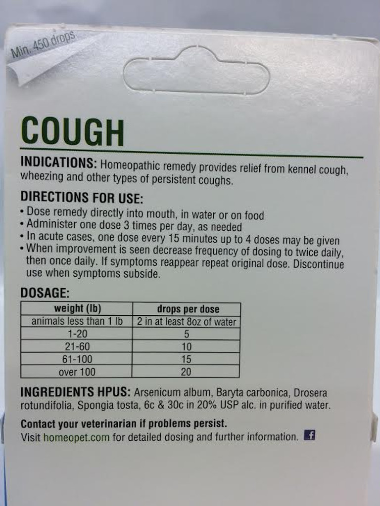 HomeoPet Cough 15 ml  Homeopathic Remedy for Dogs Cats and Birds