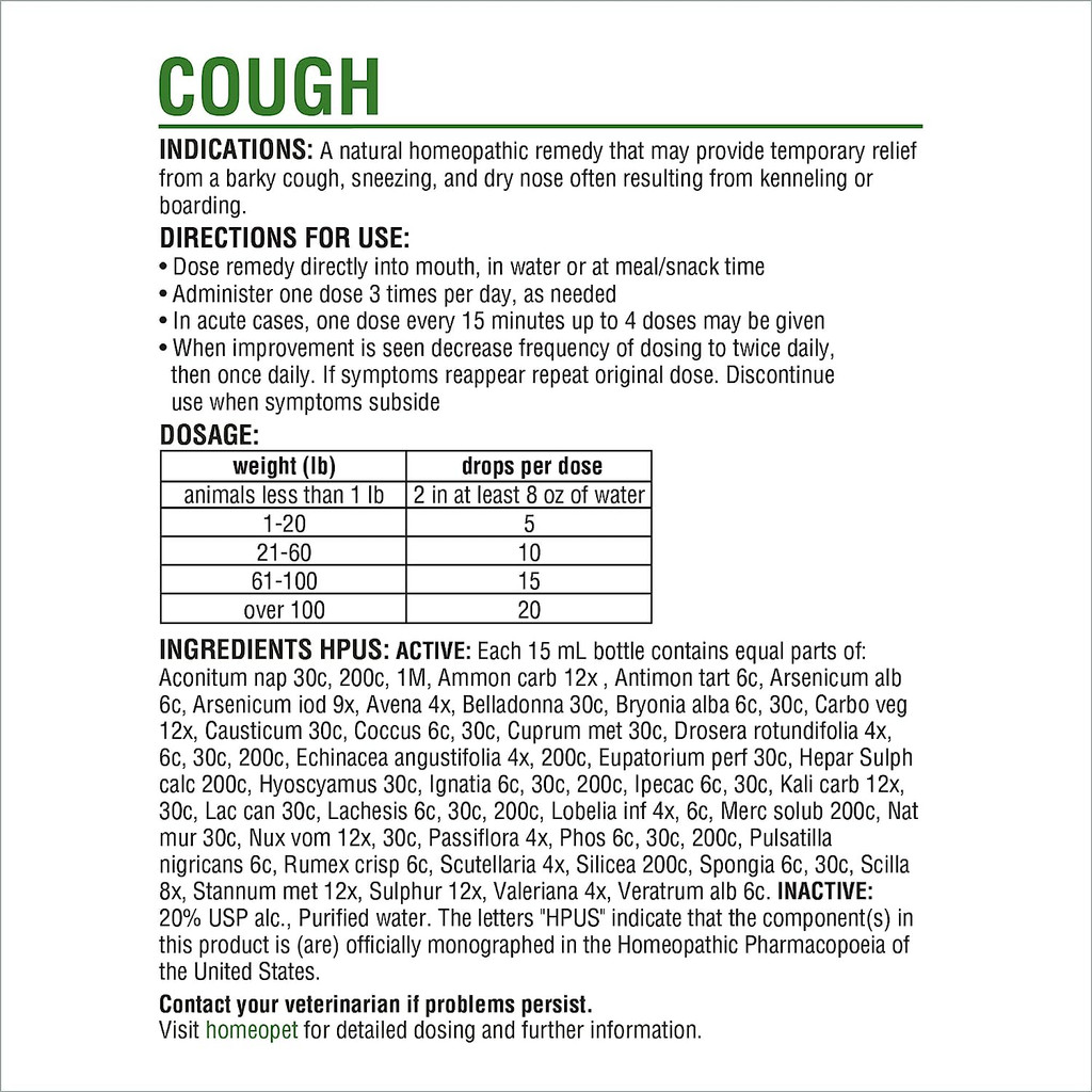 HomeoPet Cough 15 ml  Homeopathic Remedy for Dogs Cats and Birds