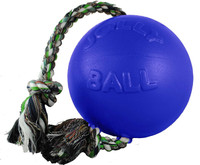 Jolly Pet Romp-n-Roll Durable Ball with Rope Toy for Dogs Blue 4.5 inch