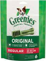 Greenies Dental Treats Original For Regular Dogs 25-50 Pounds. 6-Count