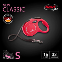 Flexi New Classic Retractable Tape Dog Leash Small 16-Foot Red 33-lb. Dogs