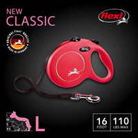 Flexi New Classic Retractable Tape Dog Leash Large 16-Foot Red 110-lb. Dogs