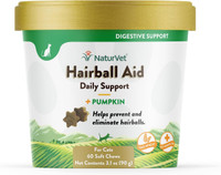 NaturVet Hairball Aid Daily Support Plus Pumpkin for Cats 60 Soft Chews