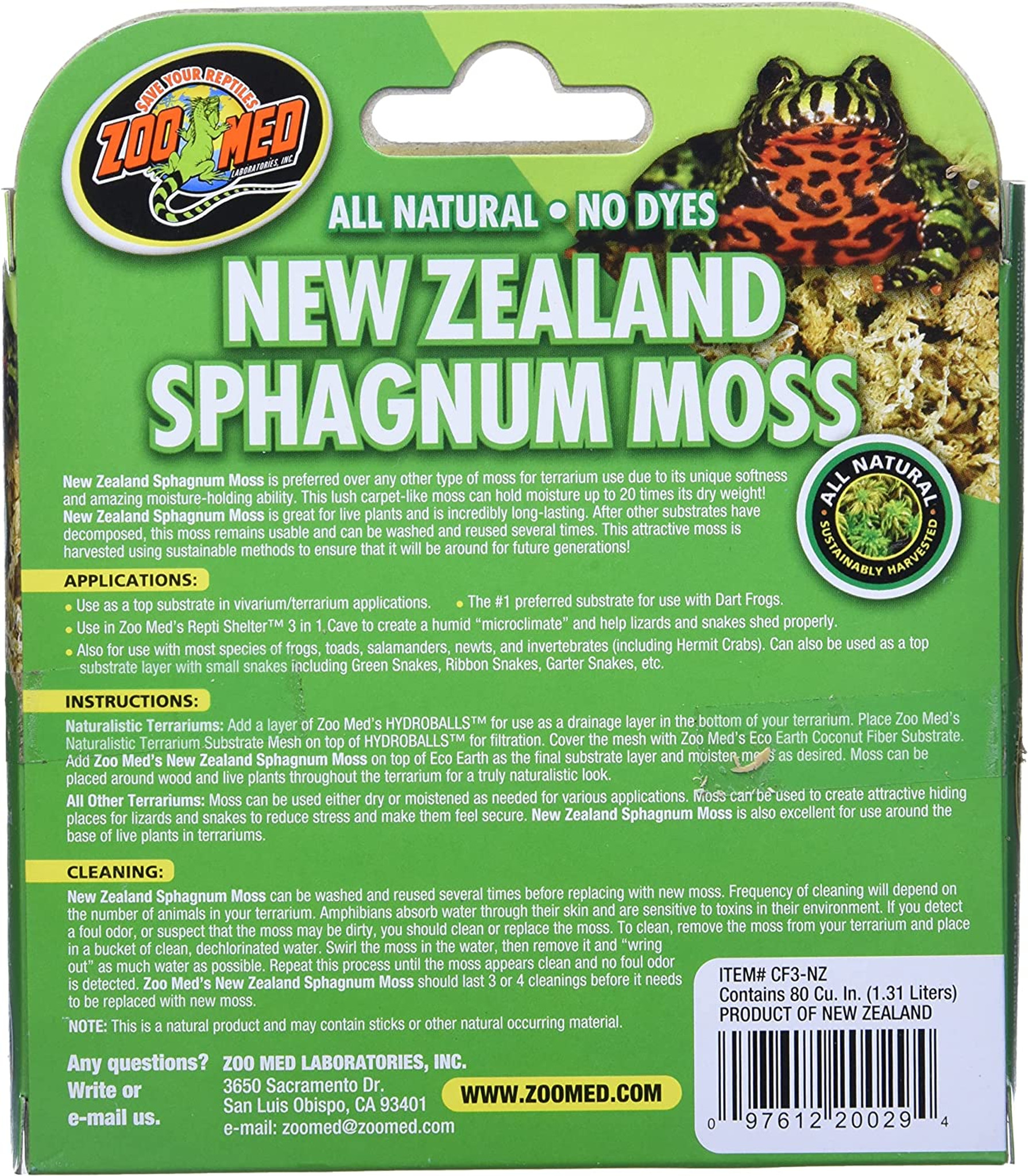 Zoo Med Frog Moss Completely All Natural Living Toads Snakes
