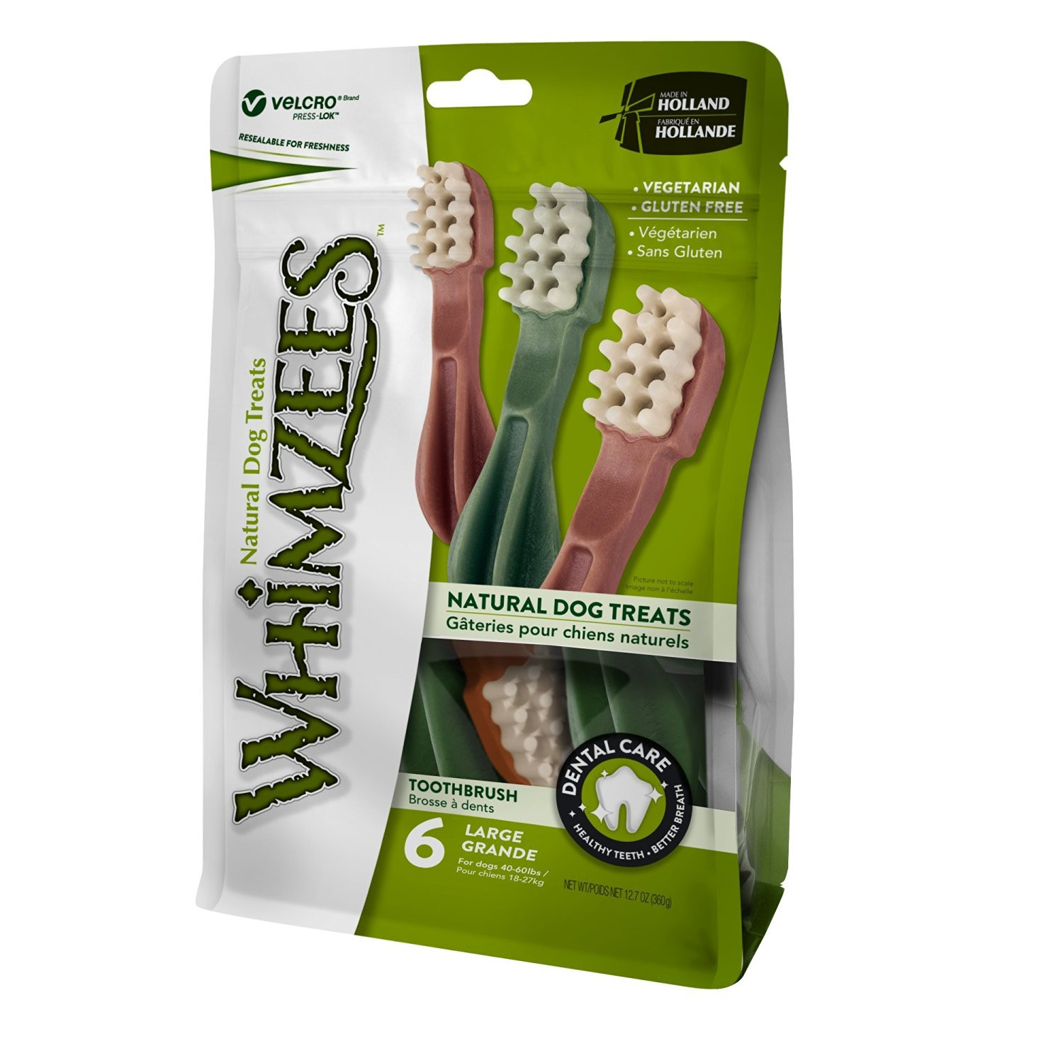 Whimzees Large Toothbrush Dog Treats Natural Healthy Vegetable count