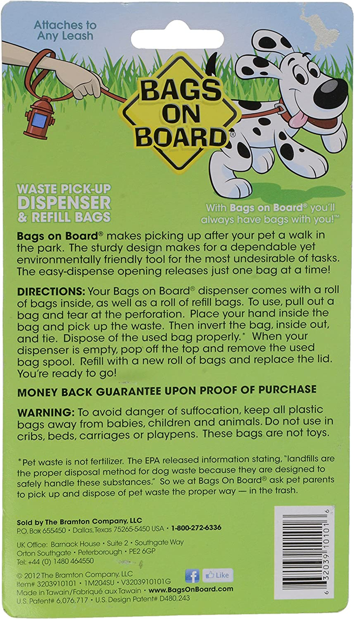 Bags on Board Dog Poop Waste Bag Dispenser and 30 Refill Bags RED HYDRANT