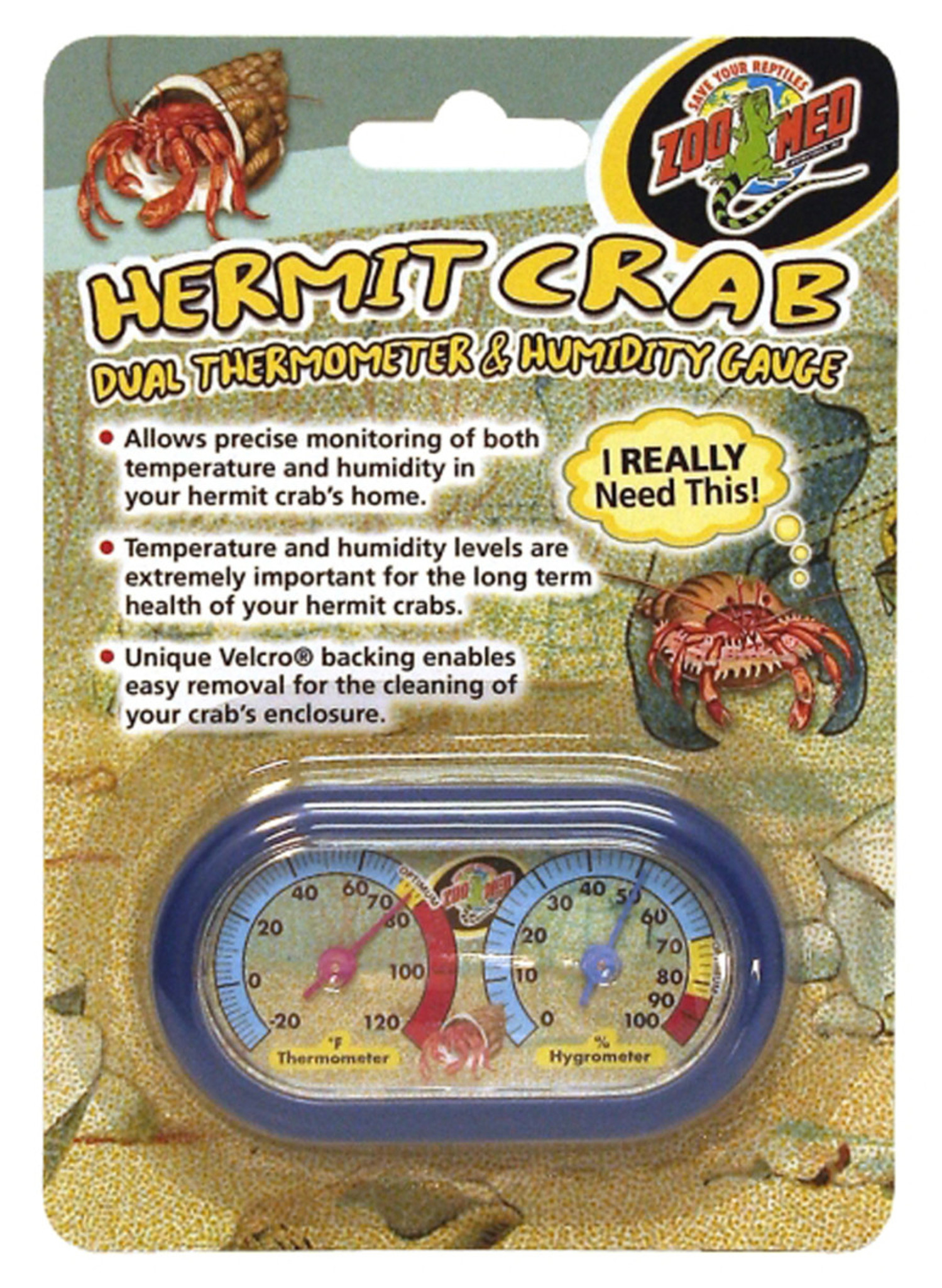 Zoo Med Assorted Colors Dual Thermometer & Humidity Gauge For Hermit Crabs