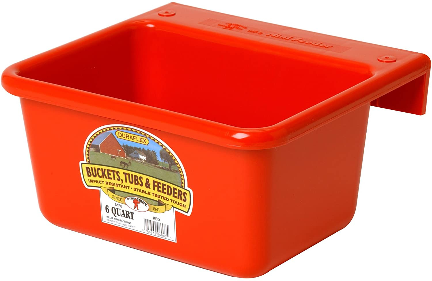 Little Giant Durable Plastic Hook Over Feed Tub For Livestock 6 Quart Red
