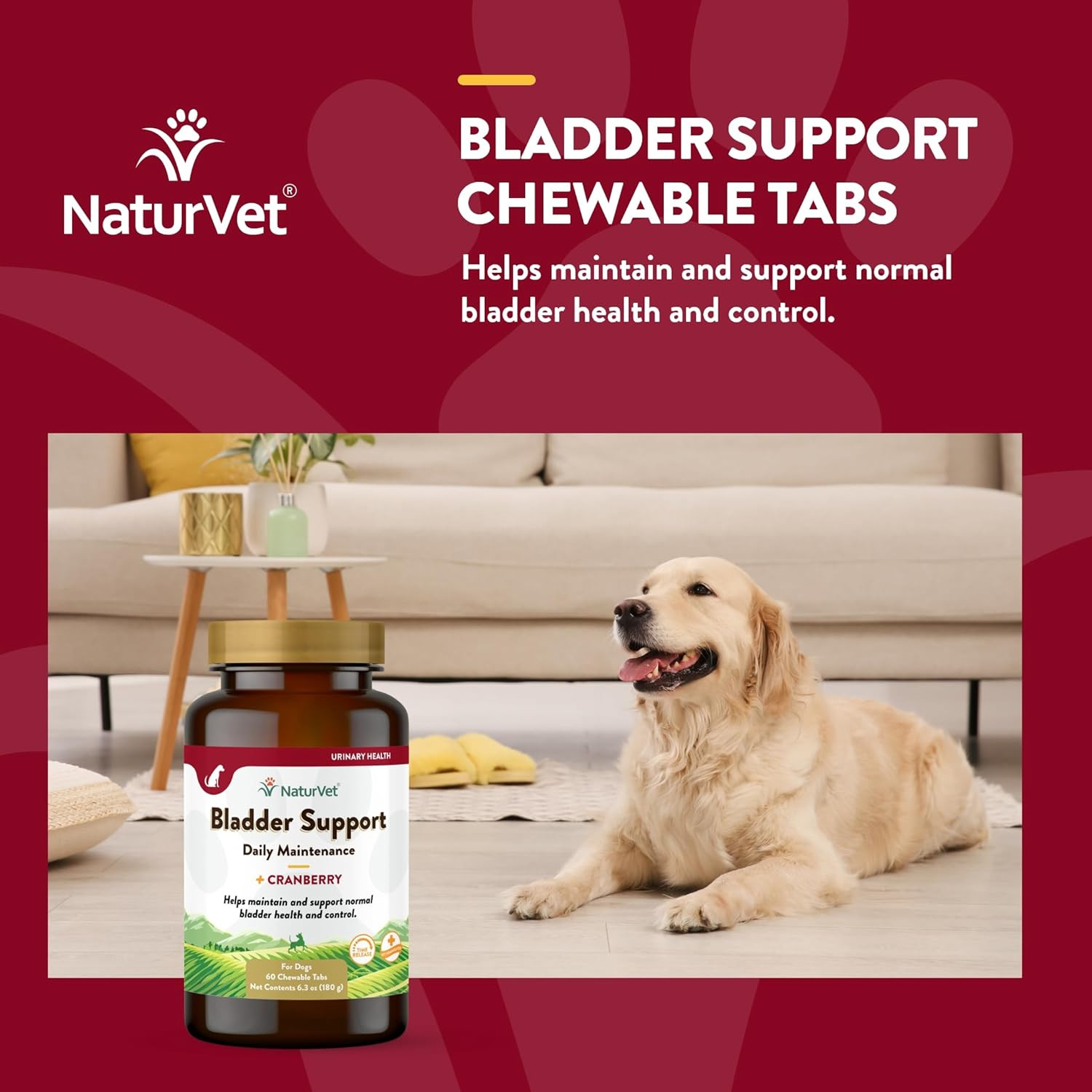 NaturVet Senior Dog Natural BLADDER SUPPORT with Cranberry 60 Tablets