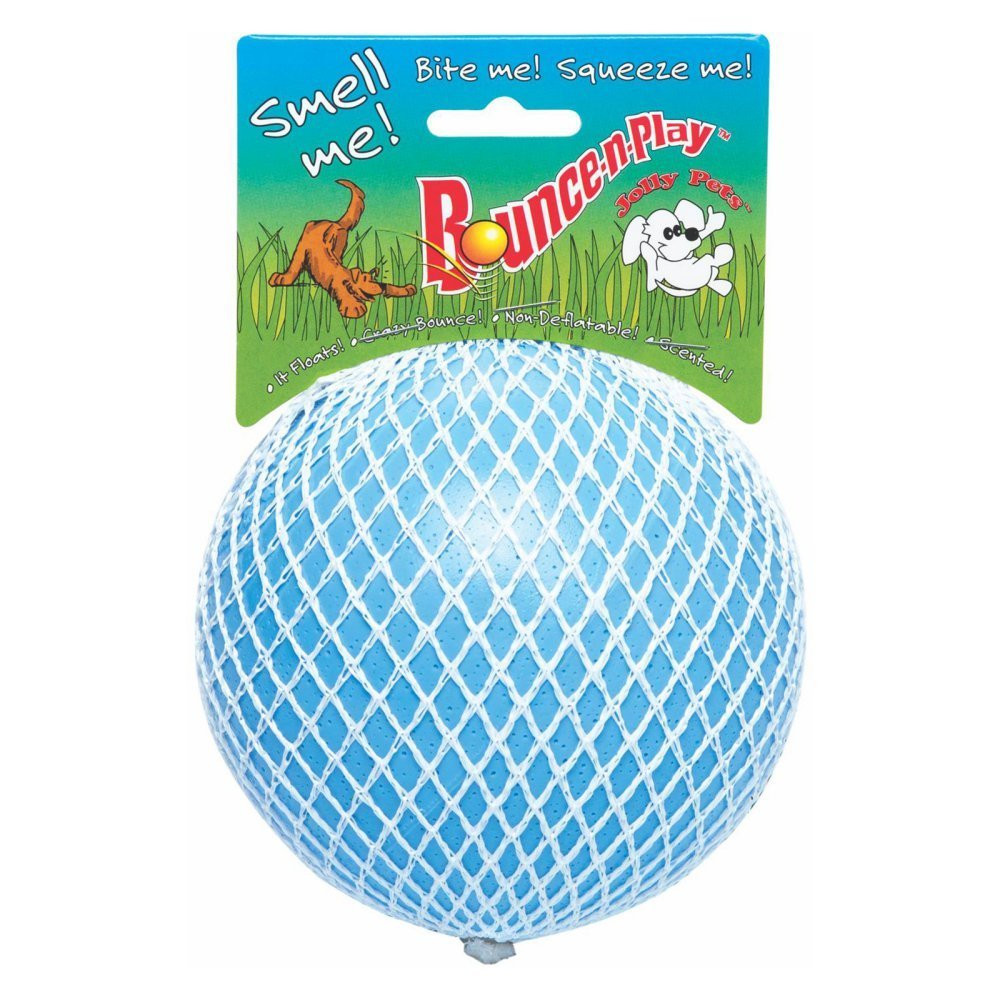 Jolly Pet BounceNPlay Ball Blue 8 inch Berry Scented Rubber Dog Toy