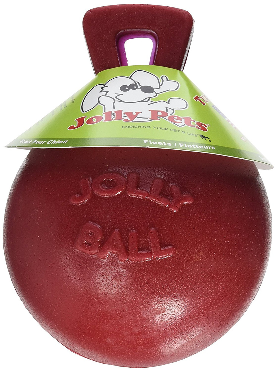 Jolly Pets TugNToss 8 inch Red Rubber Ball with Handle Chew Toy for