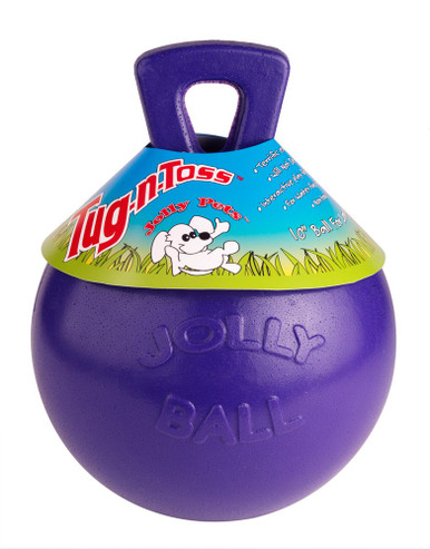 Jolly Pets Tug-N-Toss 6 inch Purple Rubber Ball with Handle Chew