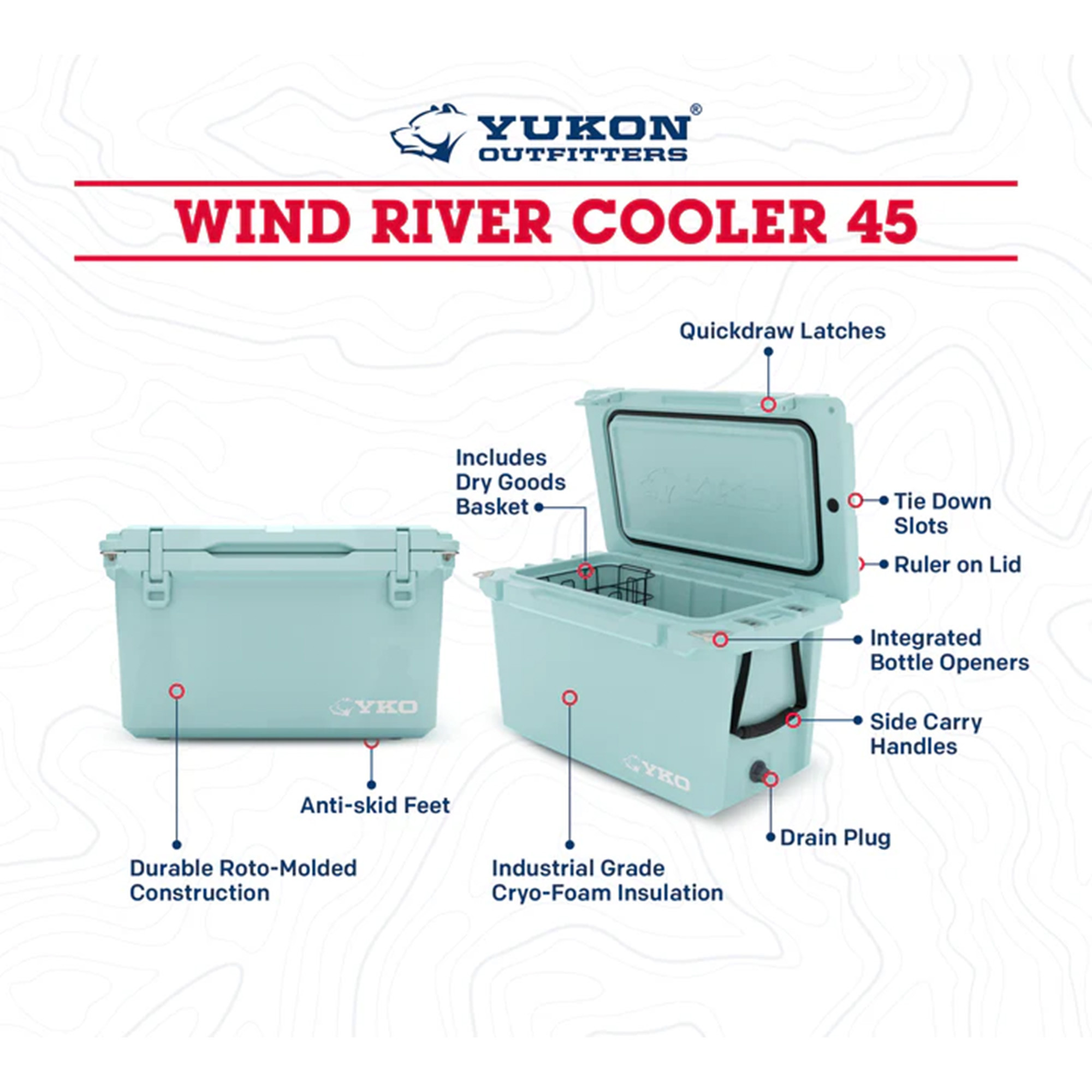Yukon Wind River Series Wheeled Hard Cooler - 45 Qt