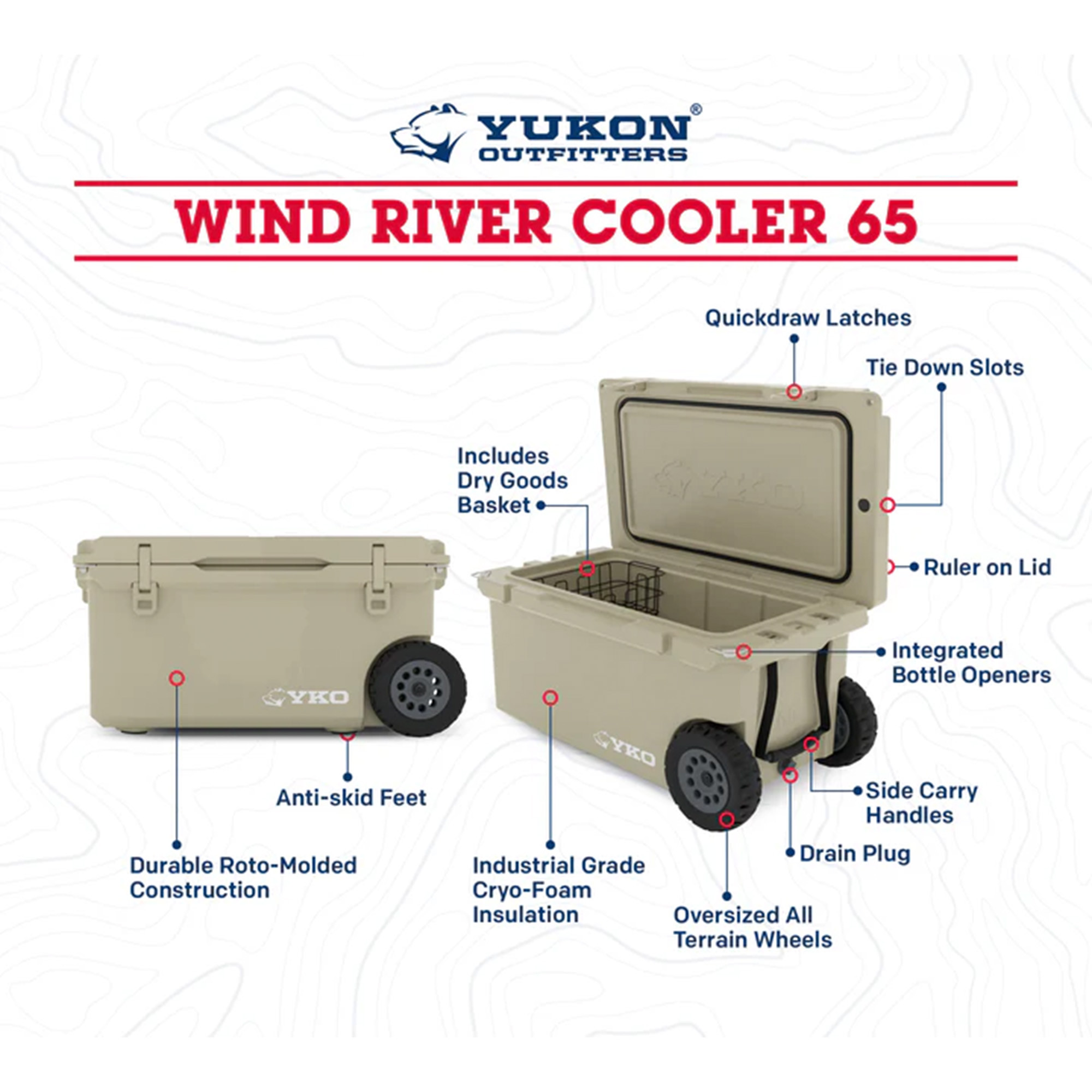 Yukon Wind River Series Wheeled Hard Cooler - 65 Qt