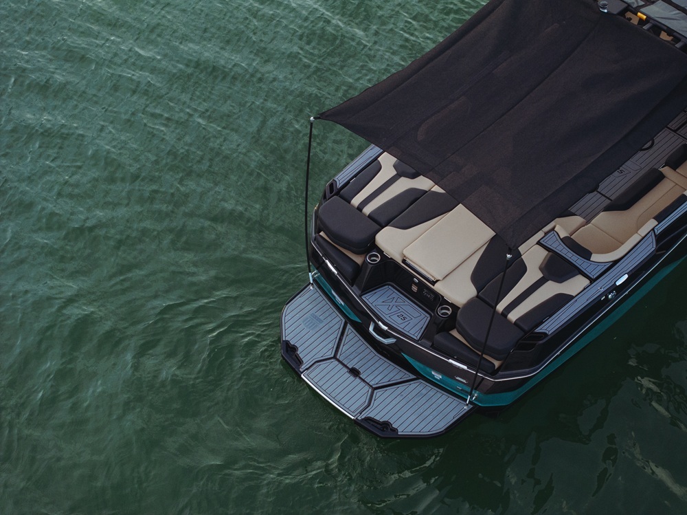 Aerial view of MasterCraft boat featuring two-tone SeaDek flooring
