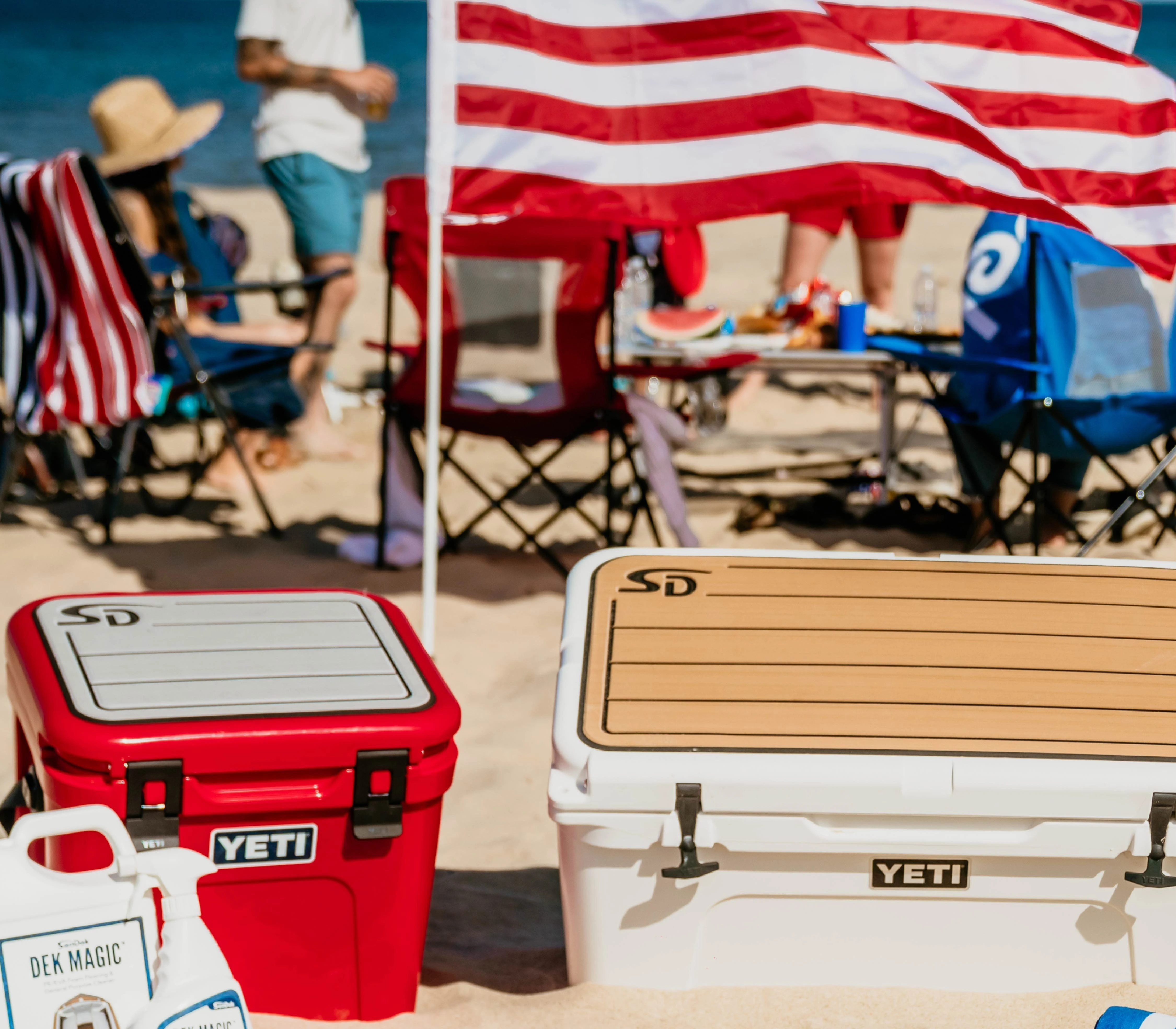 Cooler with a SeaDek pad on the lid